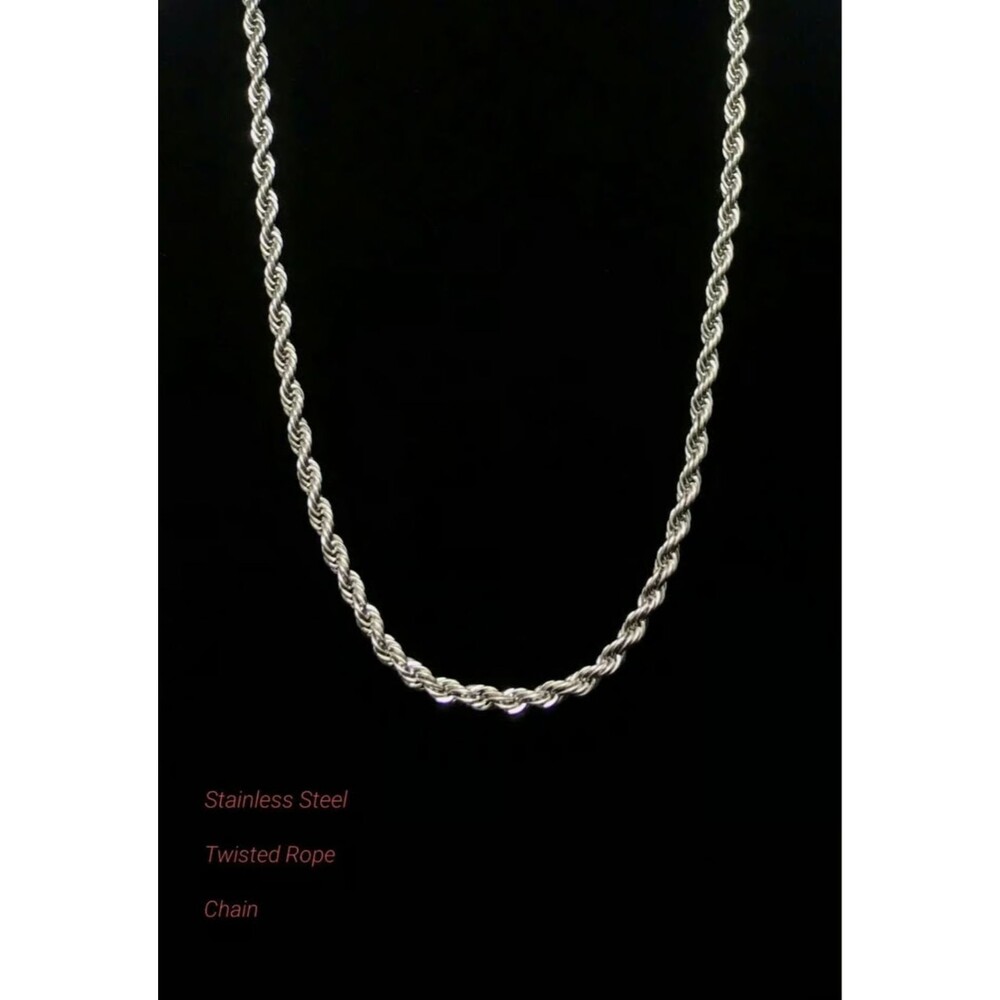 Stainless Steel Twisted Rope Silver Chain Necklace Men Women 4 mm